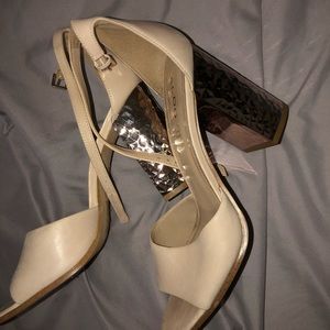 Beige, rose gold heels